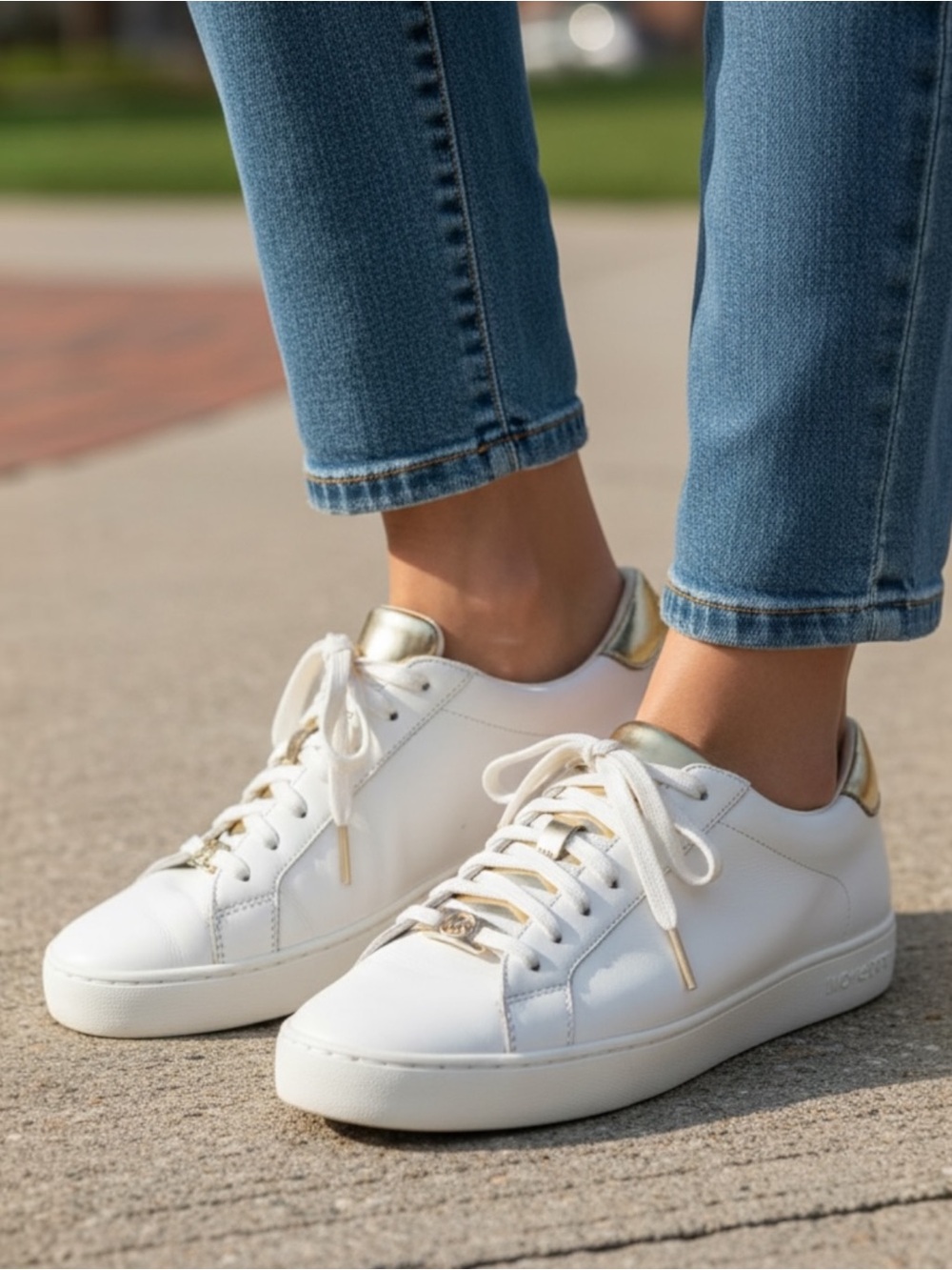 MICHAEL Michael Kors White and Gold Athletic Shoes
